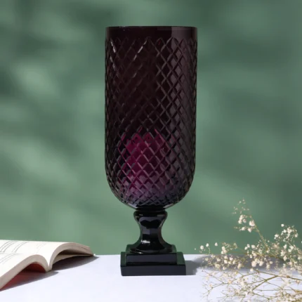 Diamond Cut Engraved Hurricane Glass Vase